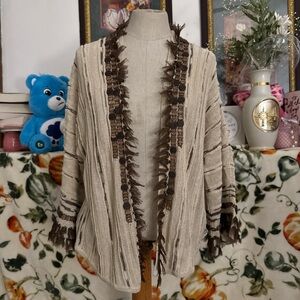 Cardigan with feather trim
